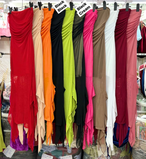 Mesh Tube Slit Dresses